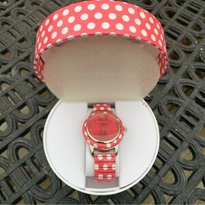 🆕 Isaac Mizrahi Live Ladies Pink Polka Dot Expansion Wrist Watch